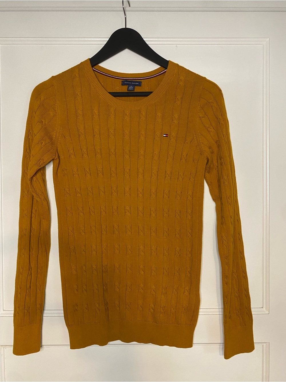 100% Cotton XS Tommy Hilfiger Women’s Cable Crewneck Sweater - Mustard Yellow